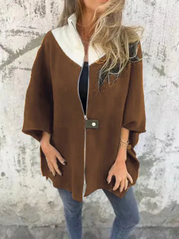 Kimono Sleeve Fleece Cape Zip-Up Jacket