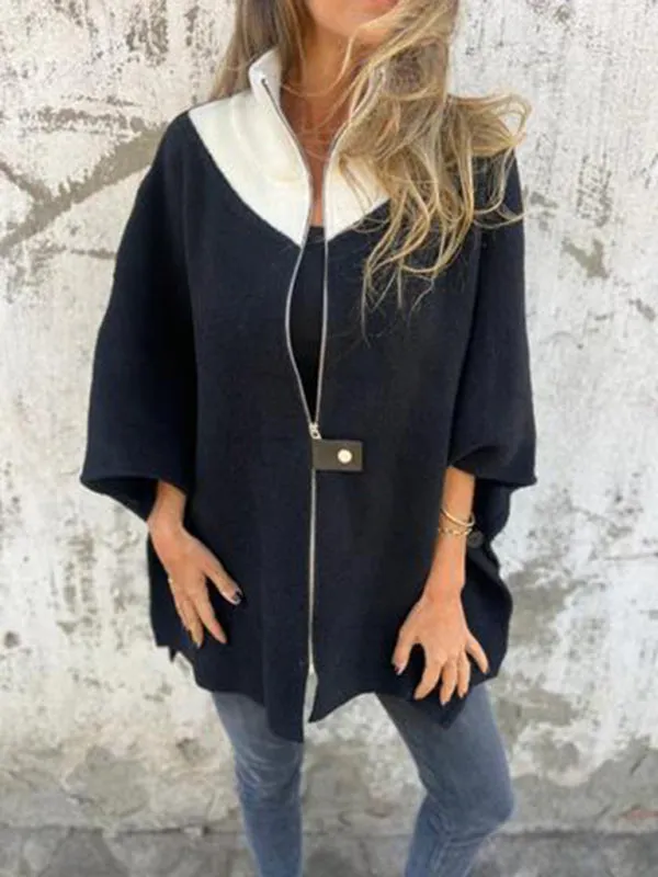 Kimono Sleeve Fleece Cape Zip-Up Jacket