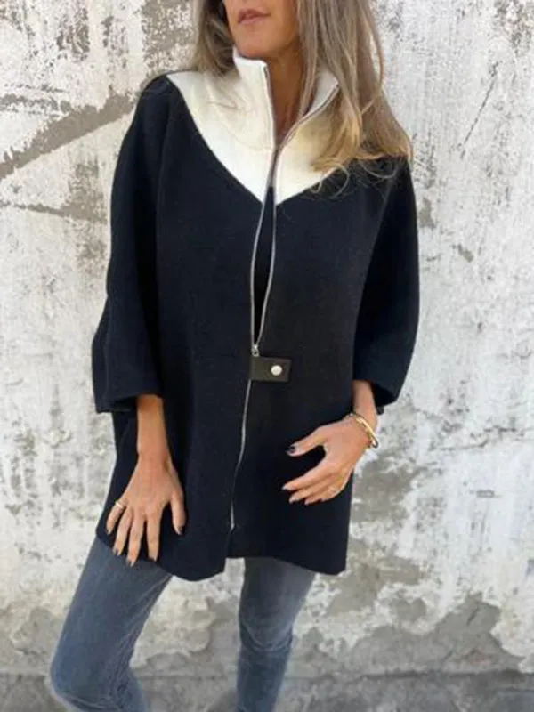 Kimono Sleeve Fleece Cape Zip-Up Jacket