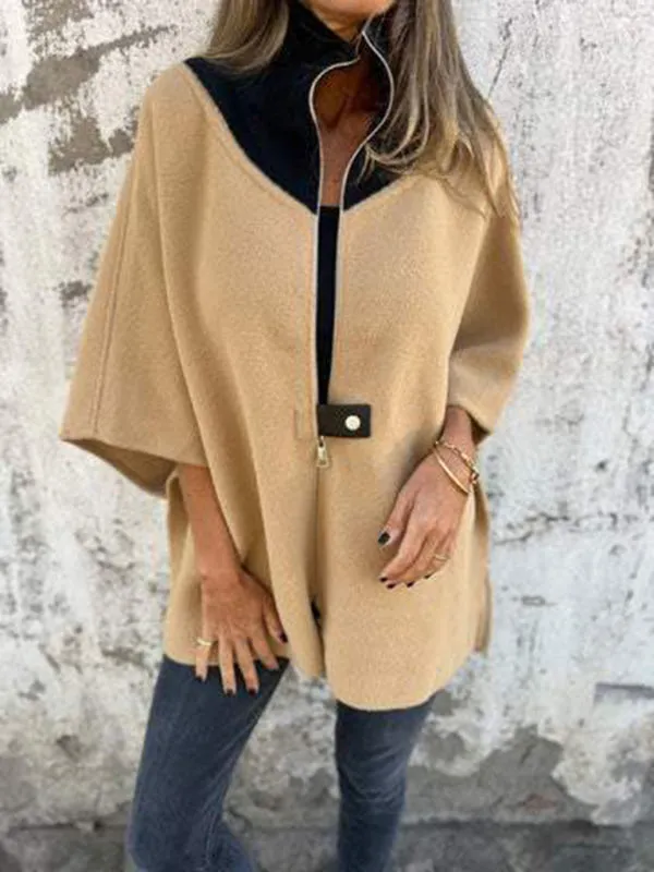 Kimono Sleeve Fleece Cape Zip-Up Jacket