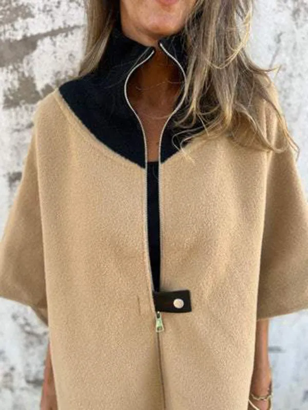 Kimono Sleeve Fleece Cape Zip-Up Jacket