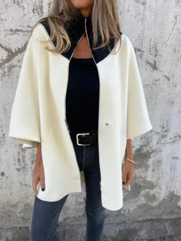 Kimono Sleeve Fleece Cape Zip-Up Jacket