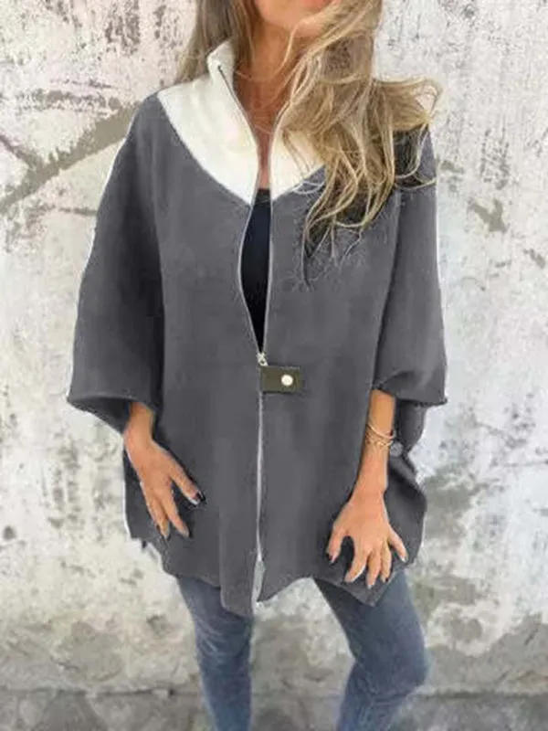 Kimono Sleeve Fleece Cape Zip-Up Jacket