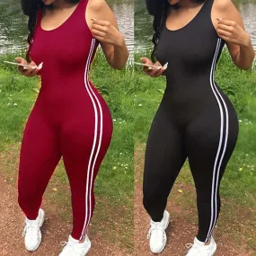 Ladies trendy casual side stripe bodycon jumpsuit