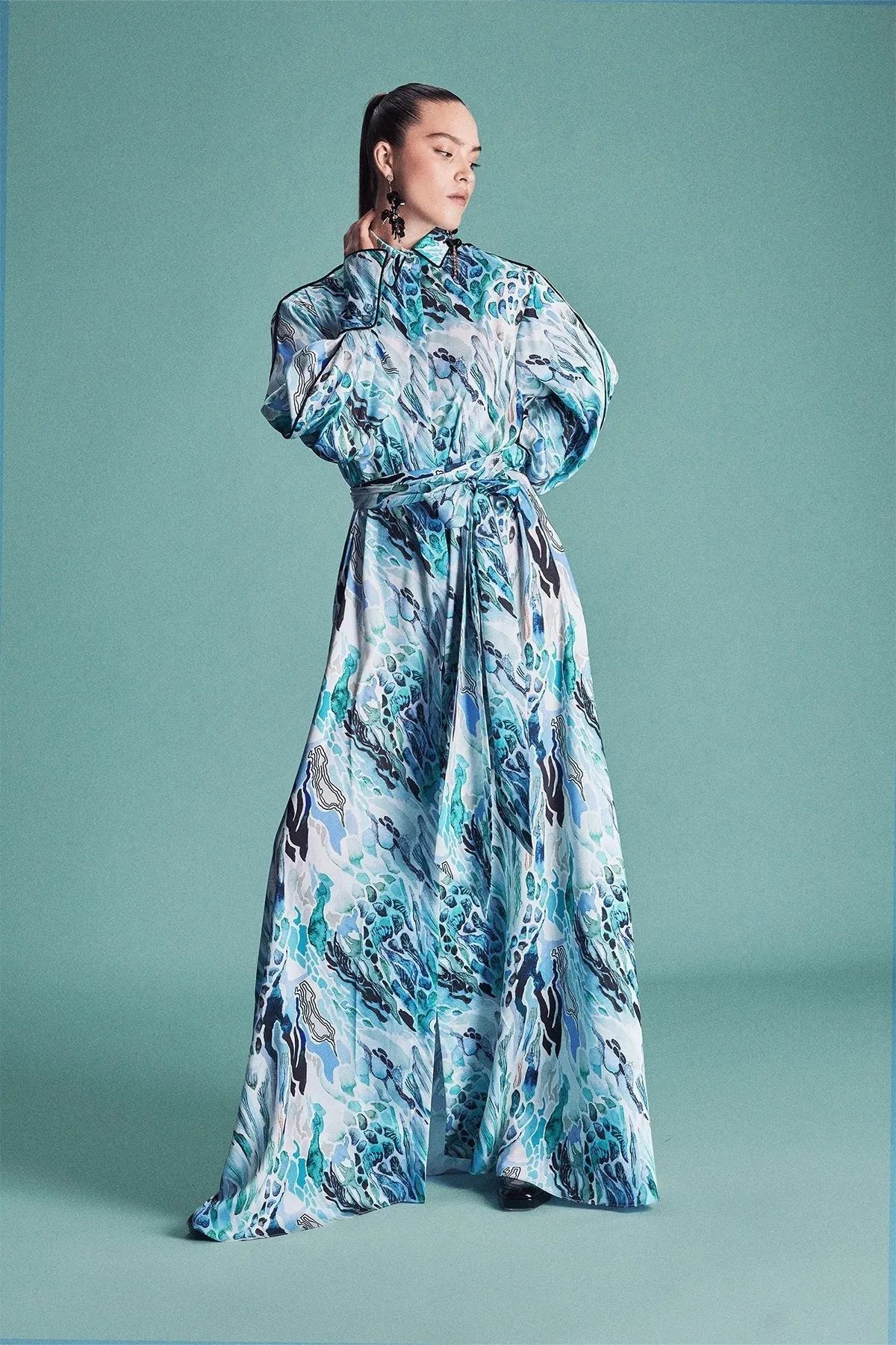 Lulu Long Maxi Dress with Long Sleeve - Detailed Pipping