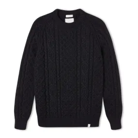 Men's Peregrine Hudson Aran Sweater Made In England Navy