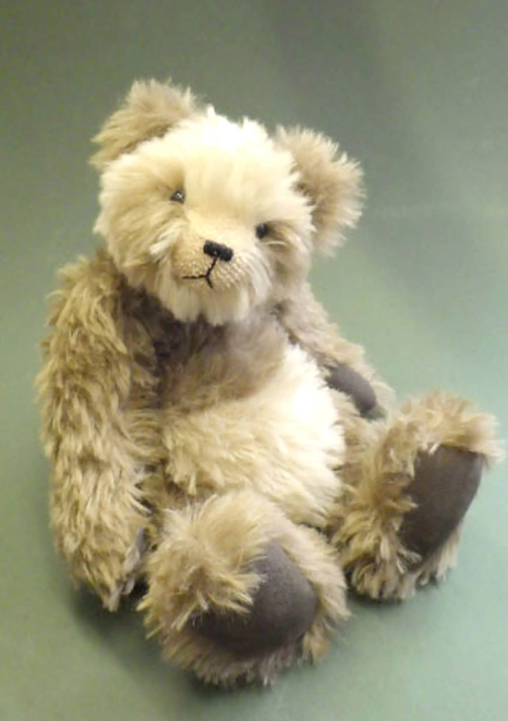 Mohair Teddy Bear Kit - Rolo - 29cm when made,  Brown & Cream, Pre Cut Mohair Fabric