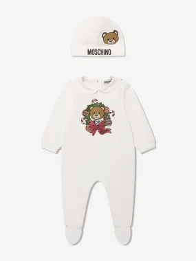 Moschino Baby Hat And Babygrow Gift Set in Ivory