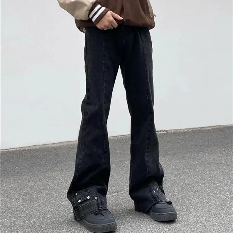 New Fashion Vintage Brown Baggy Men Cargo Flare Jeans Pants High Street Hip Hop Women Casual Loose Denim Trousers Pantalon