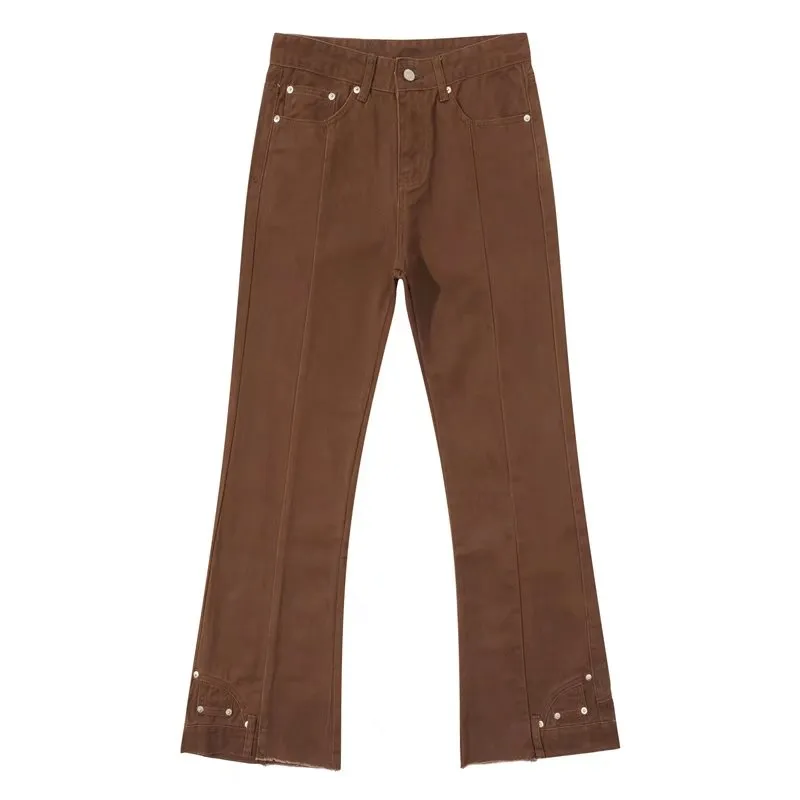 New Fashion Vintage Brown Baggy Men Cargo Flare Jeans Pants High Street Hip Hop Women Casual Loose Denim Trousers Pantalon