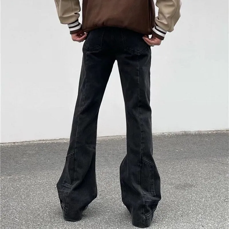 New Fashion Vintage Brown Baggy Men Cargo Flare Jeans Pants High Street Hip Hop Women Casual Loose Denim Trousers Pantalon