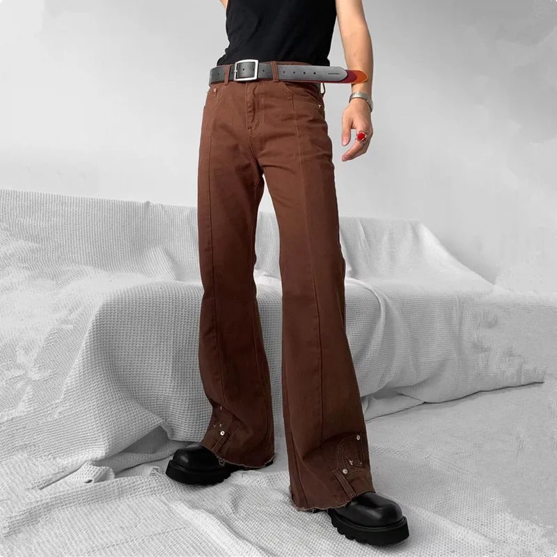 New Fashion Vintage Brown Baggy Men Cargo Flare Jeans Pants High Street Hip Hop Women Casual Loose Denim Trousers Pantalon