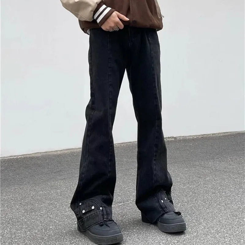 New Fashion Vintage Brown Baggy Men Cargo Flare Jeans Pants High Street Hip Hop Women Casual Loose Denim Trousers Pantalon