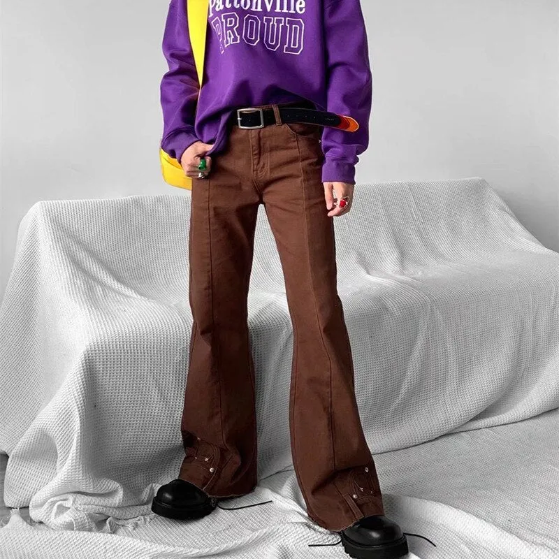 New Fashion Vintage Brown Baggy Men Cargo Flare Jeans Pants High Street Hip Hop Women Casual Loose Denim Trousers Pantalon