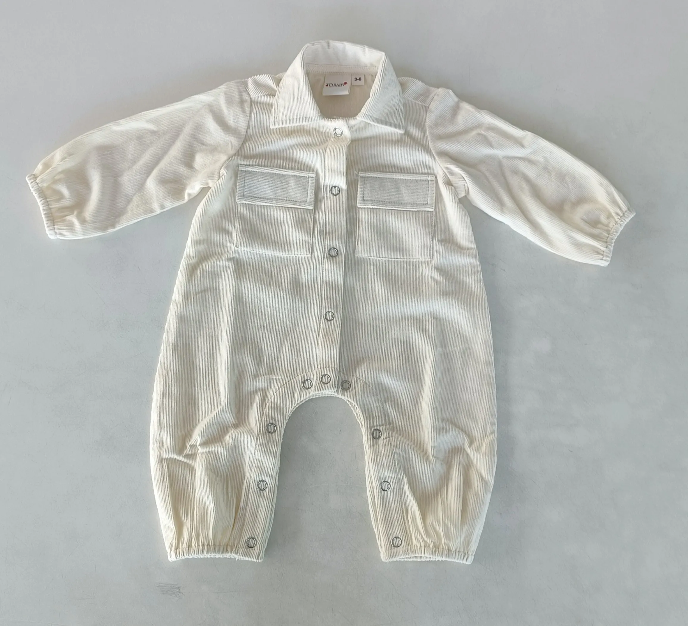 Off-White Corduroy Long Sleeve Baby Jumpsuit