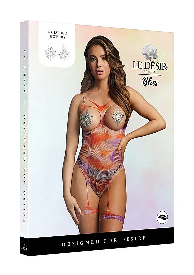 Open-Cup Strappy Teddy and Dazzling Nipple Bling Sticker