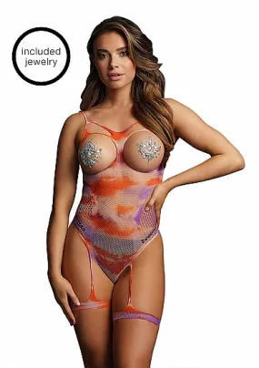 Open-Cup Strappy Teddy and Dazzling Nipple Bling Sticker