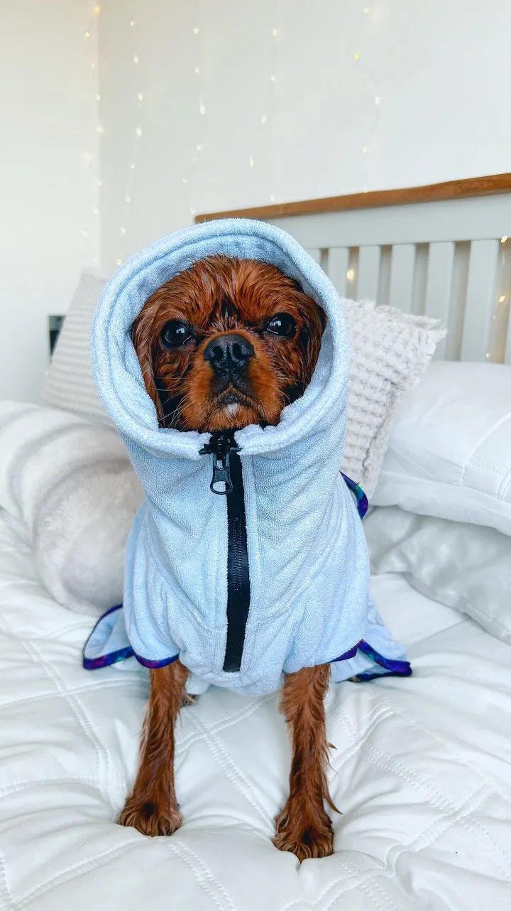 Pathfinder Dog Microfibre Drying Coat - Ice Blue with Marble Trim