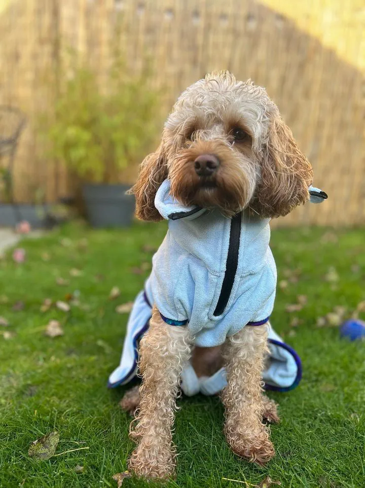 Pathfinder Dog Microfibre Drying Coat - Ice Blue with Marble Trim