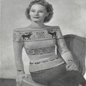 PDF - 1940's Knitting Pattern: Fitted Fair Isle Christmas Sweater -  Bust 36” -37” (92cm- 95cm) - Instantly Print at Home