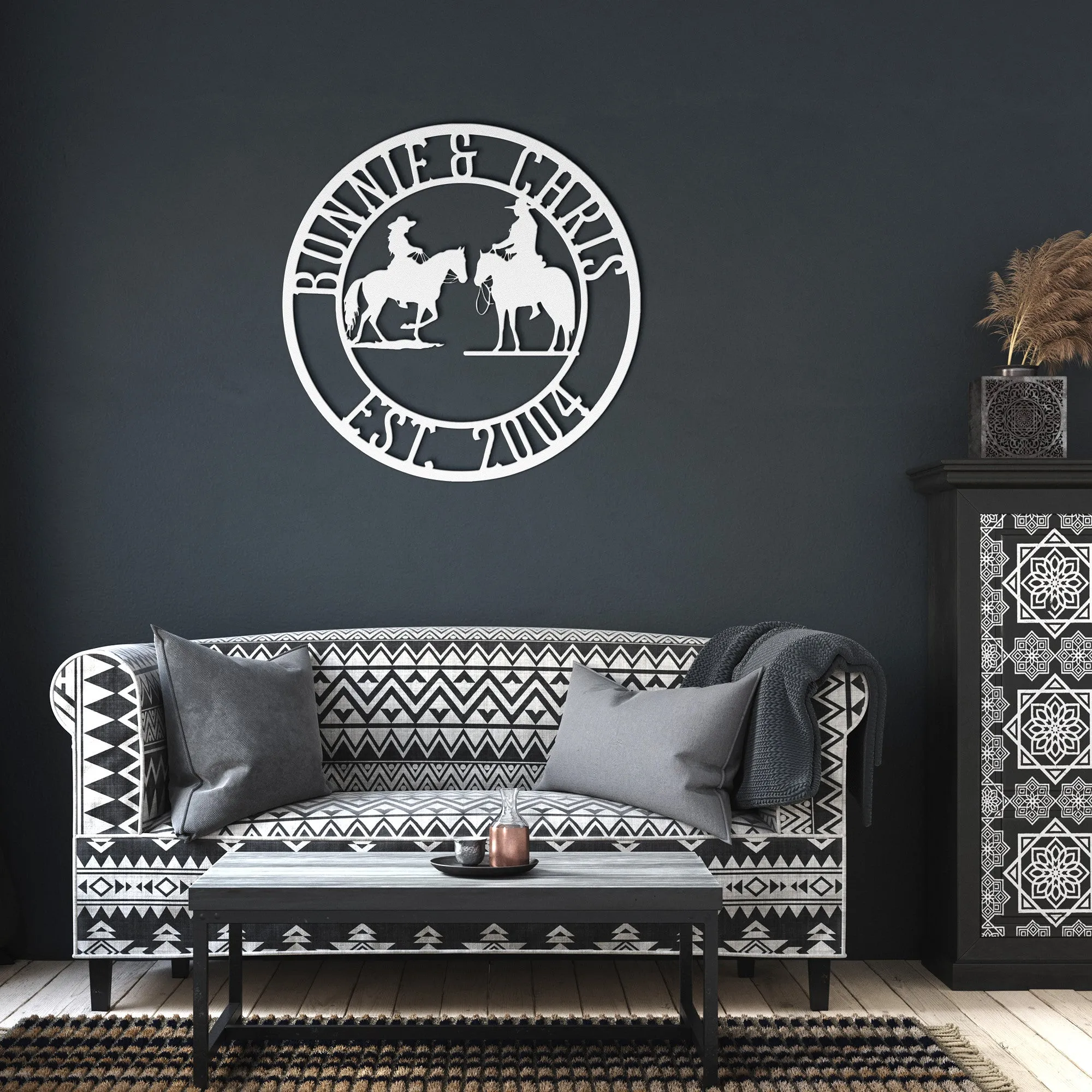 Personalized Anniversary Metal Art Sign for Horse Riding Couple