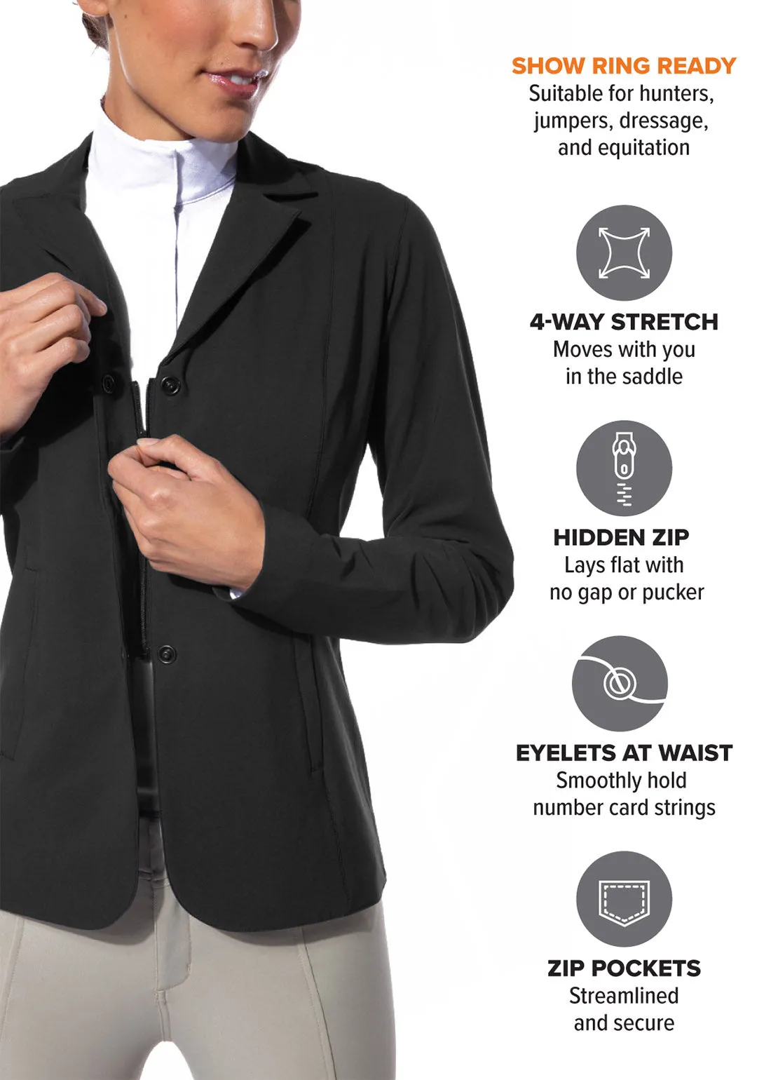 Petite Stretch Competitor Show Coat - 3 Snap