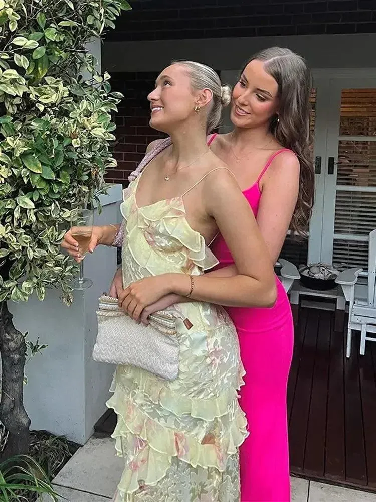 Pink Chiffon Maxi Dress: Elegant Women's Fashion for Beach Holiday Style