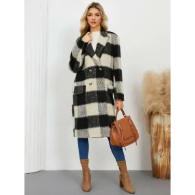 Plaid Double-Breasted Coat for Timeless Luxury Fashion for Woman