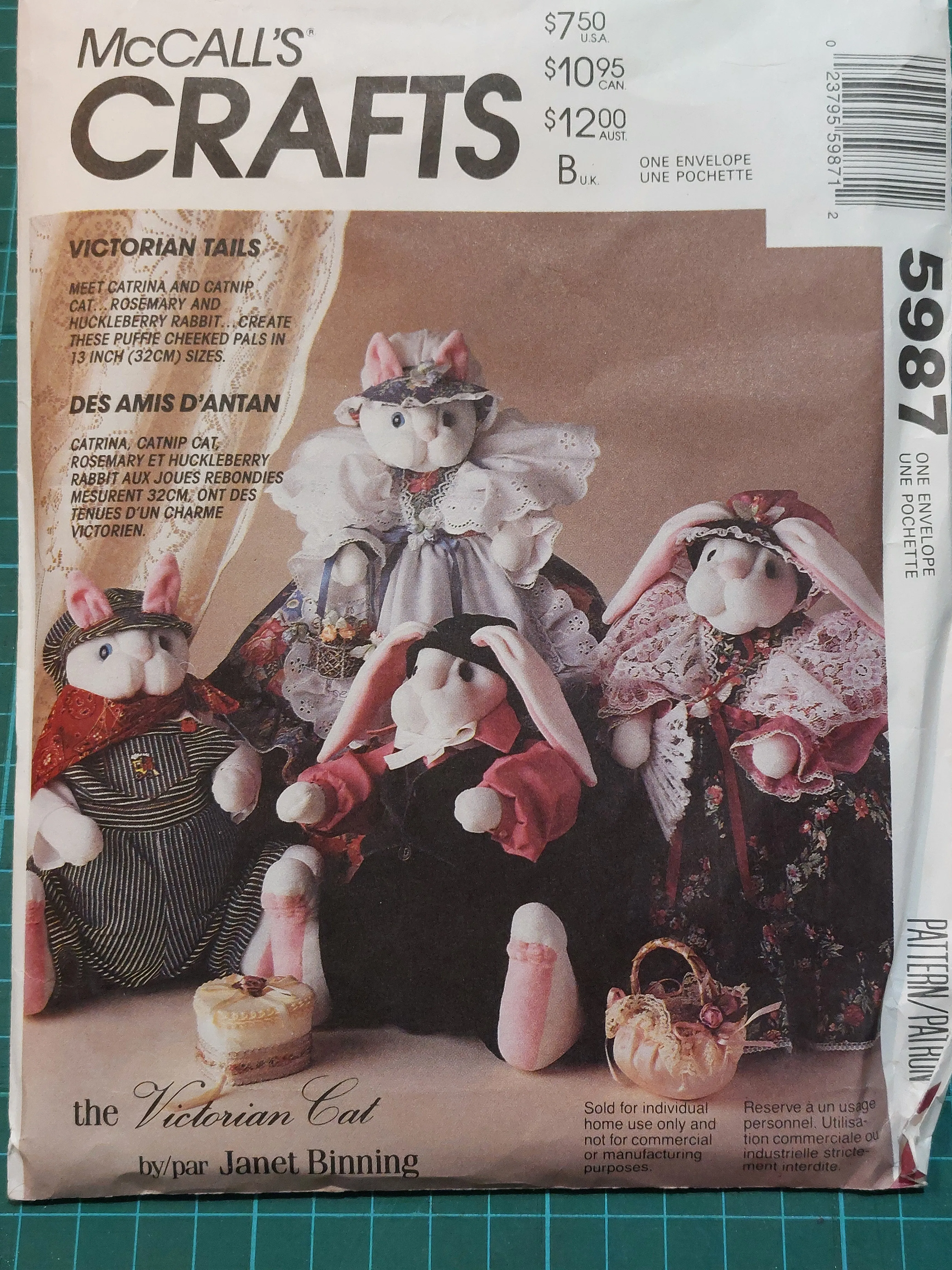 Preloved McCalls 5987 Sewing Pattern - Cat & Rabbit Puffcheek Pals with Victorian Clothes
