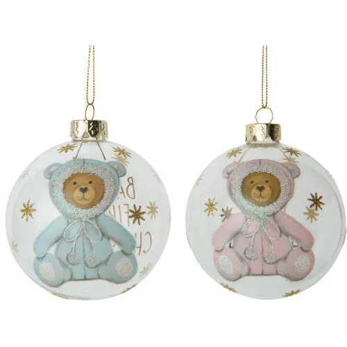 "Baby's First Christmas" Teddy Bear Glass Ball Ornament - Blue