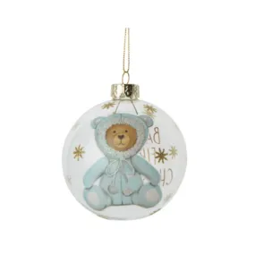 "Baby's First Christmas" Teddy Bear Glass Ball Ornament - Blue