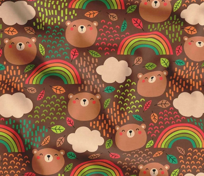 Rainbow Teddy Bear Patterned Fabric SCB-271