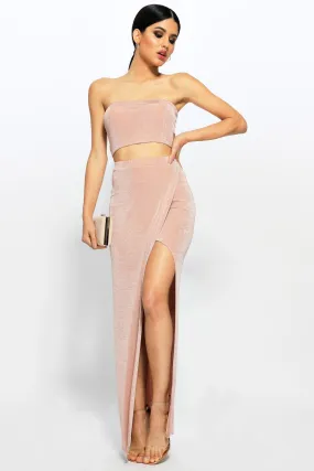 Rose Wrap Front Maxi Skirt And Bandeau Top