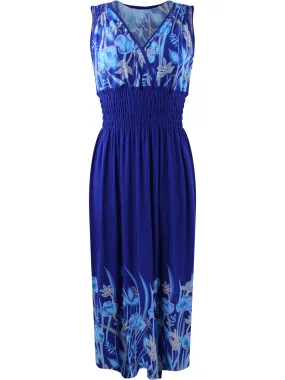 Royal Blue Floral Smocked Waist Maxi Dress Size Medium