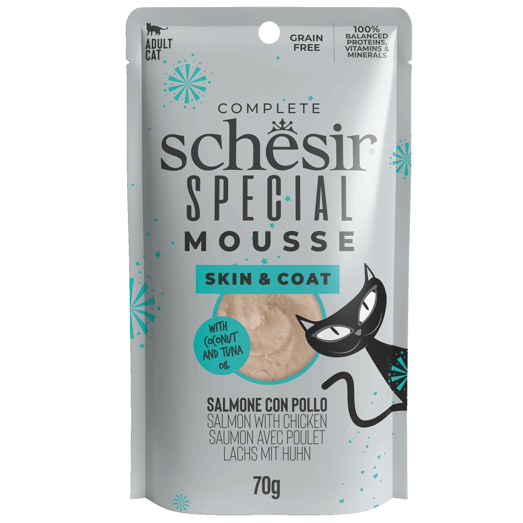 Schesir Special Mousse Skin & Coat Salmon With Chicken In Mousse Wet Food For Cats
