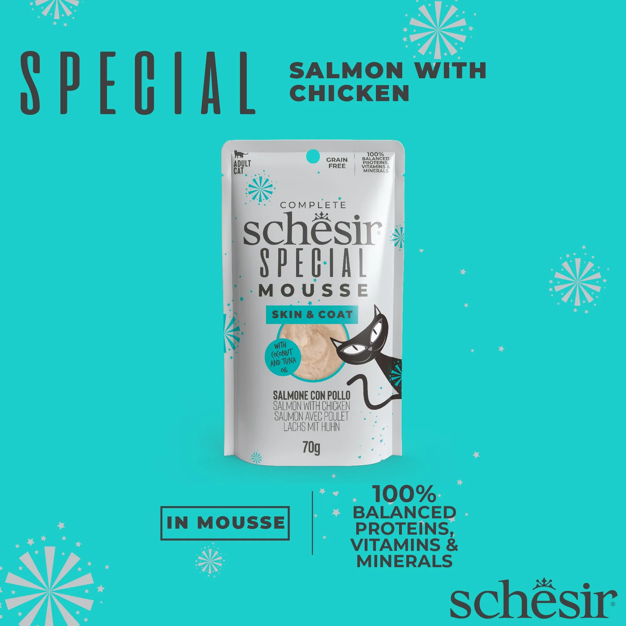 Schesir Special Mousse Skin & Coat Salmon With Chicken In Mousse Wet Food For Cats