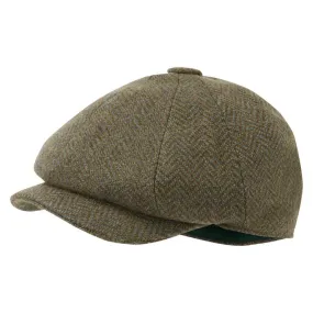 Schoffel Newsboy Ladies Cap - Loden Green Herringbone Wide Tweed