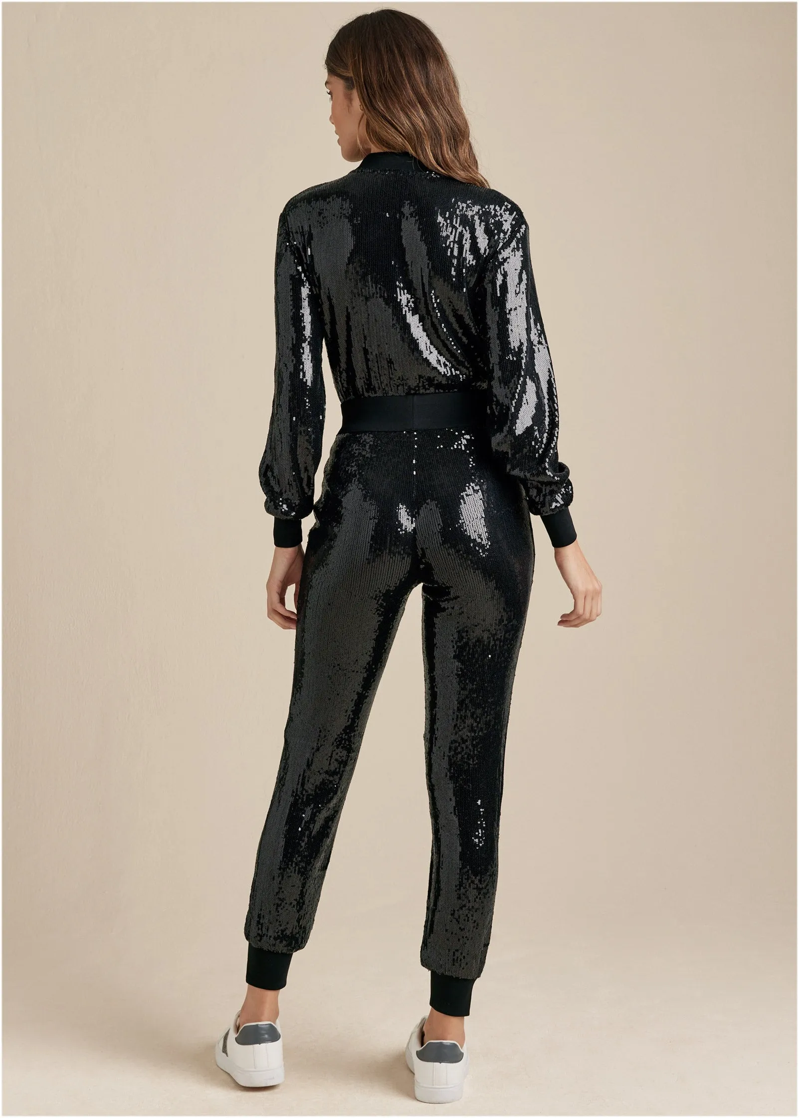 Sequin Jogger Jumpsuit - Black