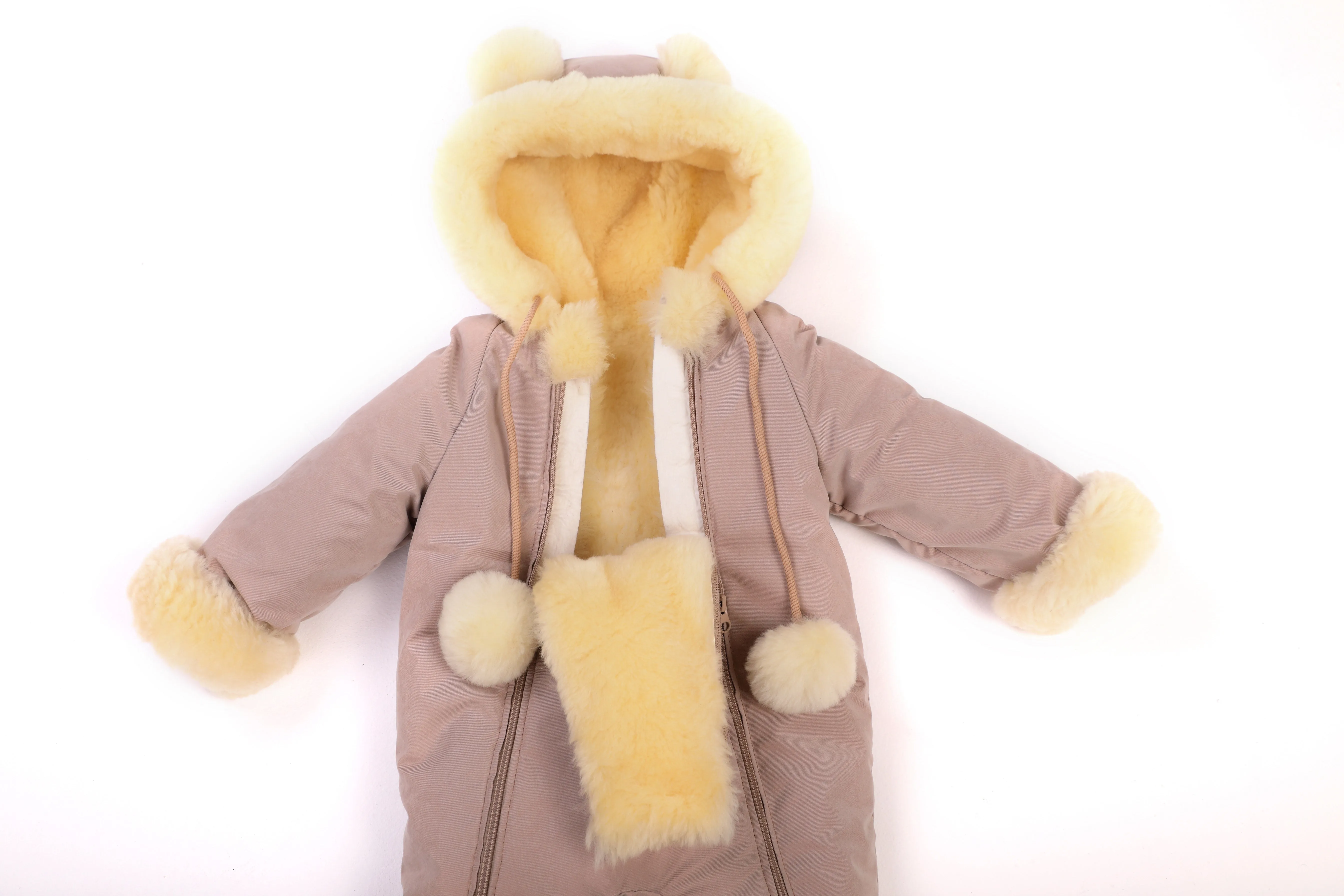 Sheepskin Winter Jumpsuit For Children, Warm And Cosy, Hooded Romer for Baby With Zipper Closure, Sheparling Snowsuit For Toddler with Hoody