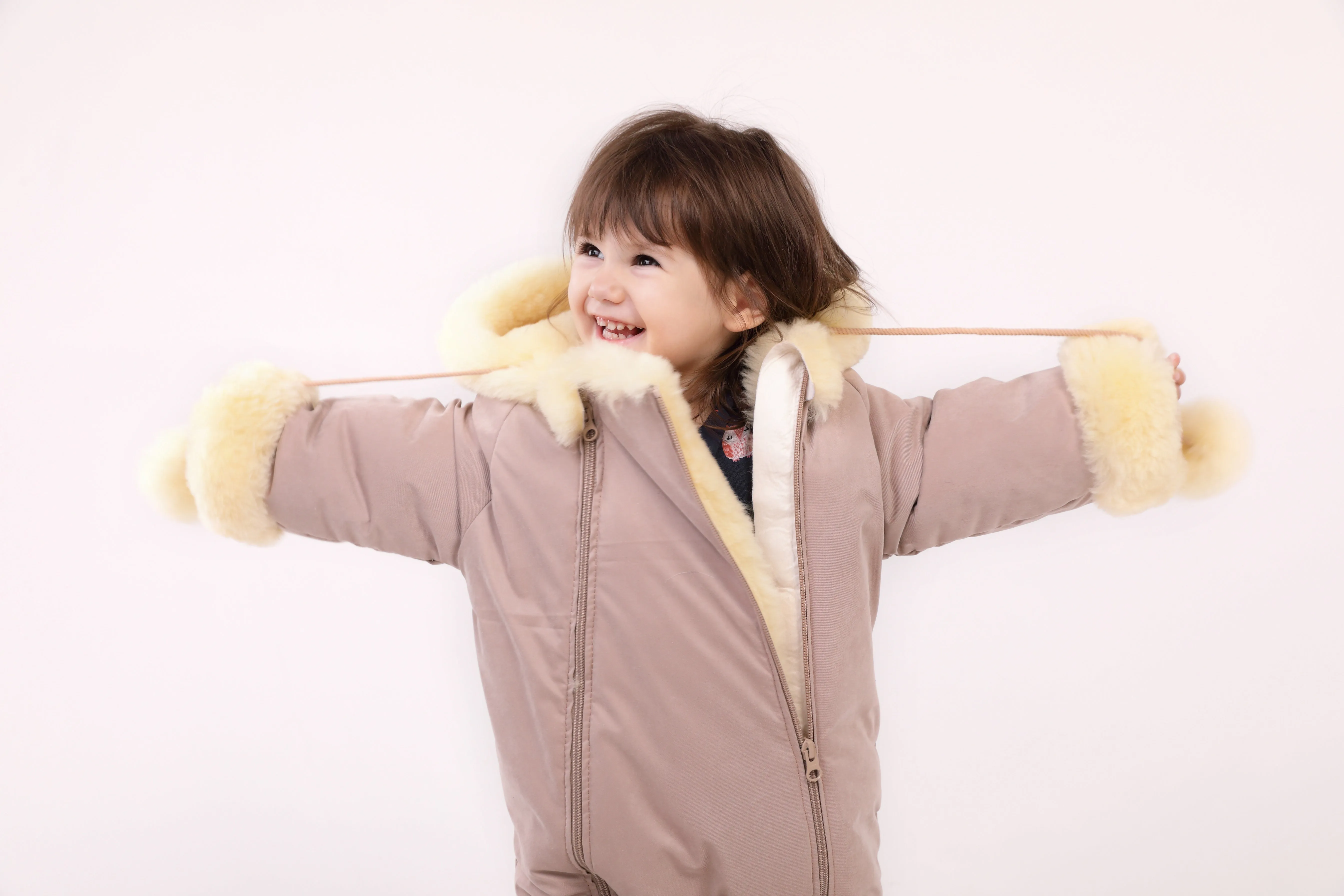 Sheepskin Winter Jumpsuit For Children, Warm And Cosy, Hooded Romer for Baby With Zipper Closure, Sheparling Snowsuit For Toddler with Hoody