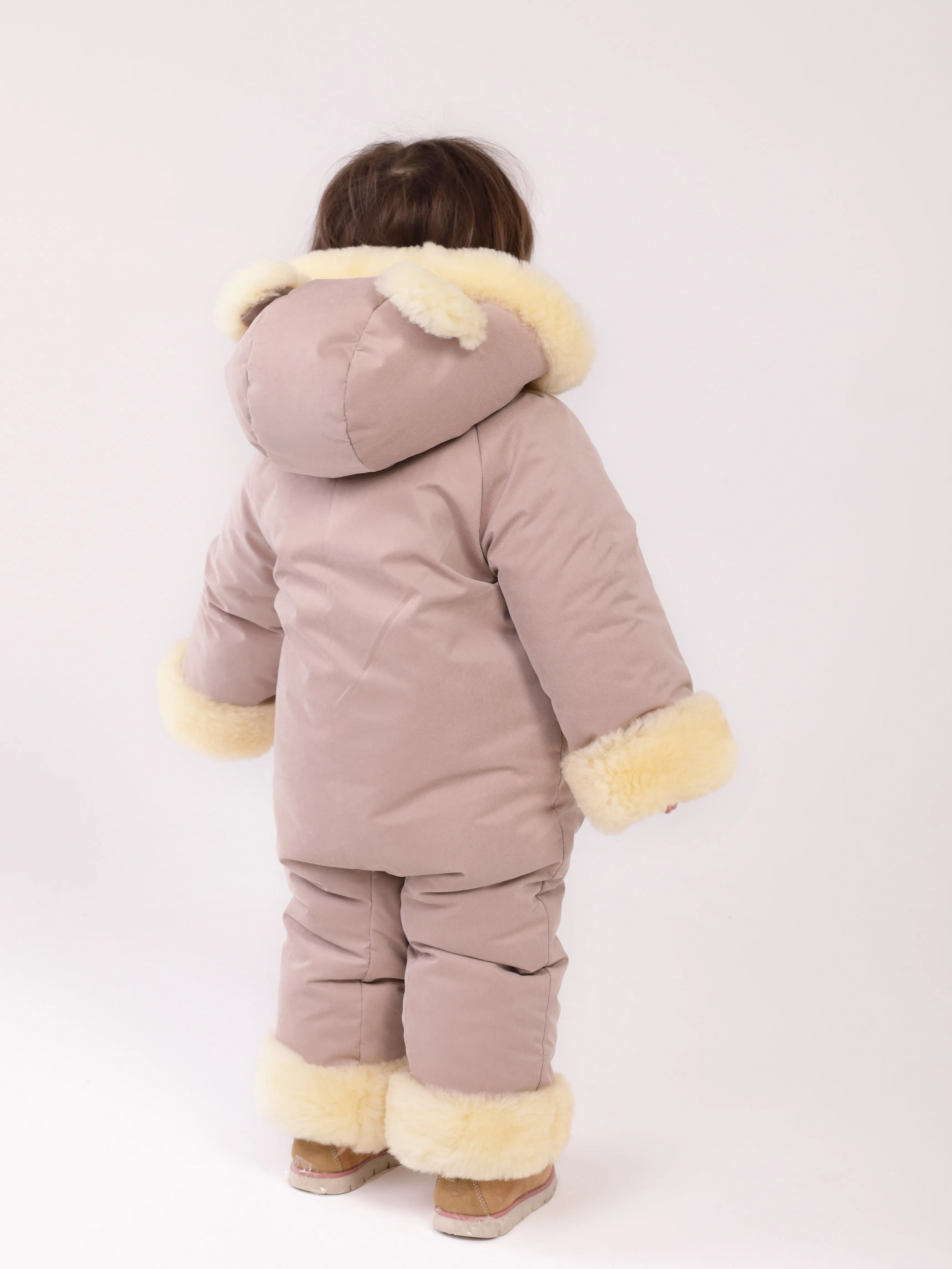 Sheepskin Winter Jumpsuit For Children, Warm And Cosy, Hooded Romer for Baby With Zipper Closure, Sheparling Snowsuit For Toddler with Hoody