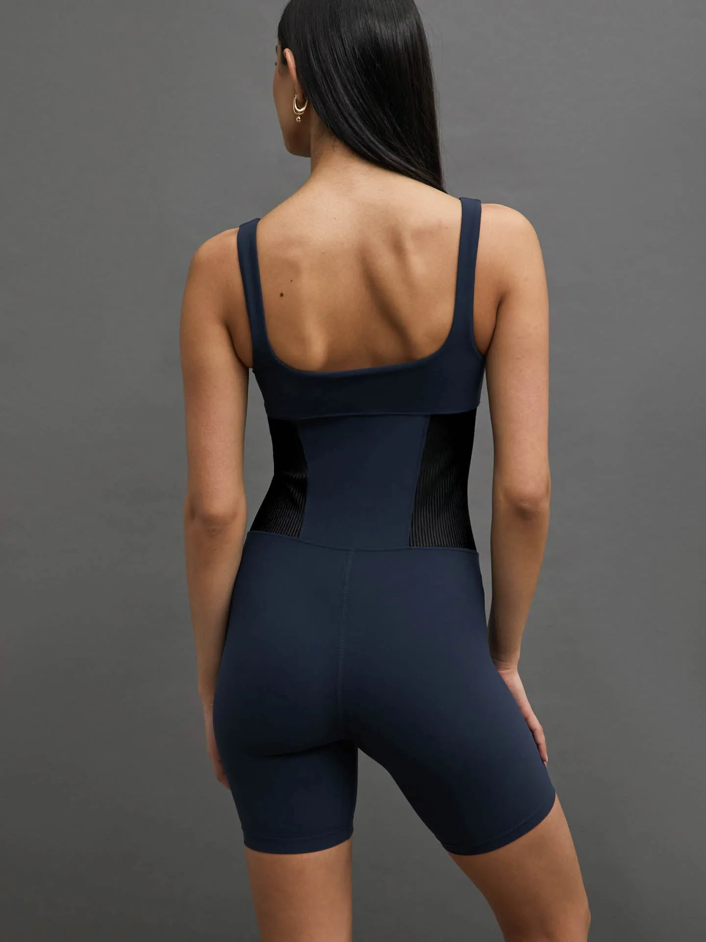 SHORTIE SEAMED JUMPSUIT - NAVY MELT/ BLACK RIB