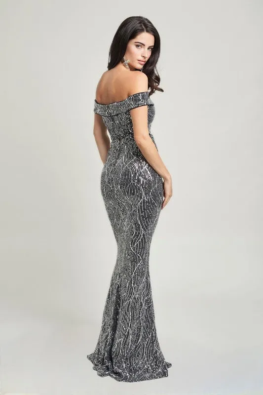 Silver Sirene Sequins Maxi Dress