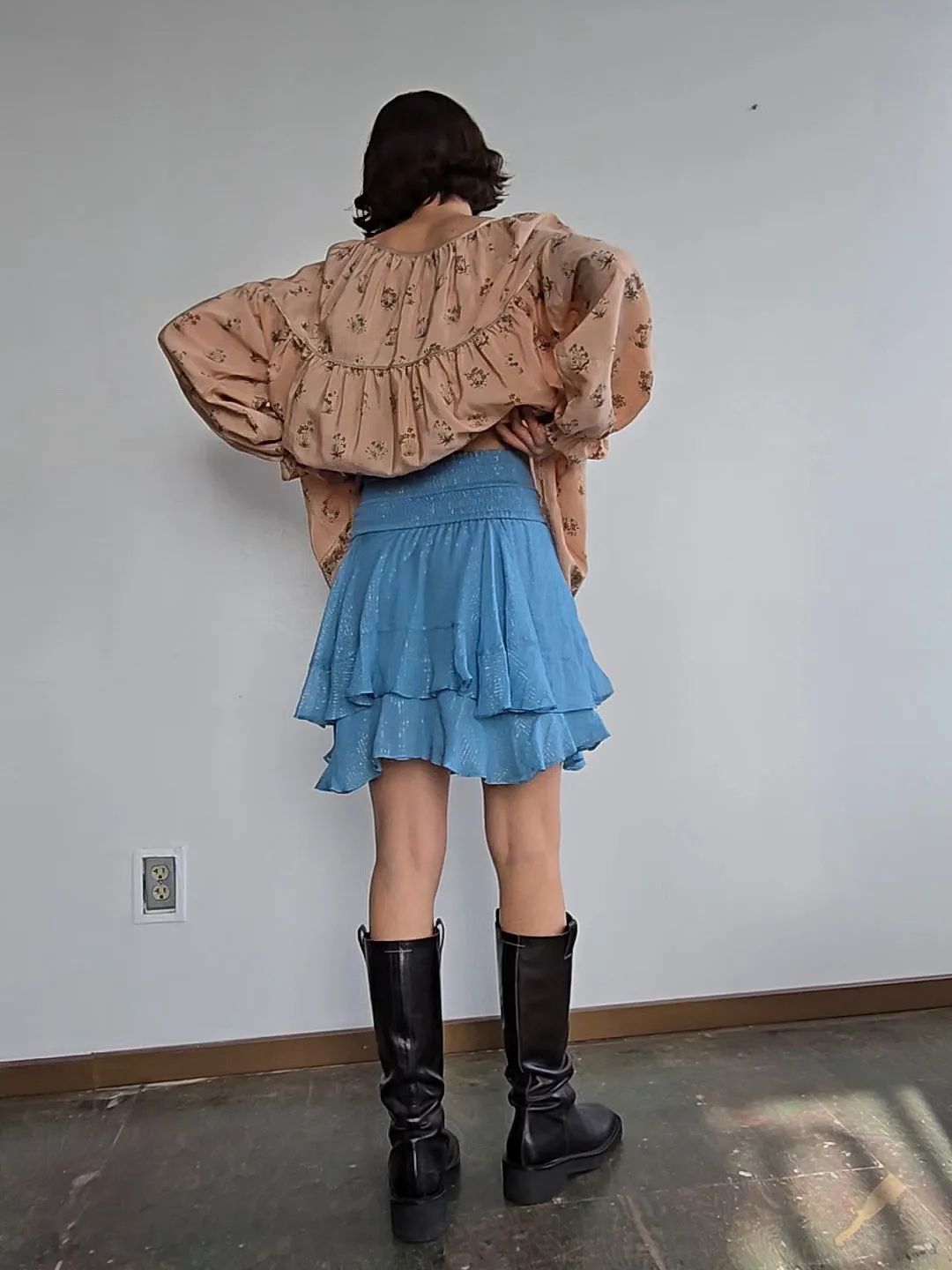 Sky Silk Ruffled Skirt (M)