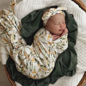 Snuggle Hunny - Organic Jersey Wrap & Beanie Set Golden Wattle
