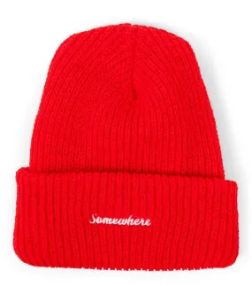 SOMEWHERE Script Logo Beanie Red