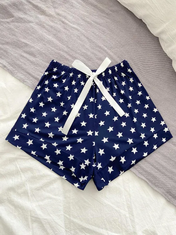 Stars Print Boyshorts - Lounge Shorts with Adjustable Waist