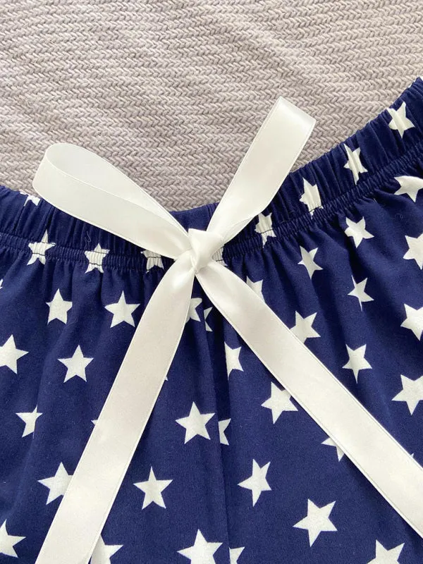 Stars Print Boyshorts - Lounge Shorts with Adjustable Waist