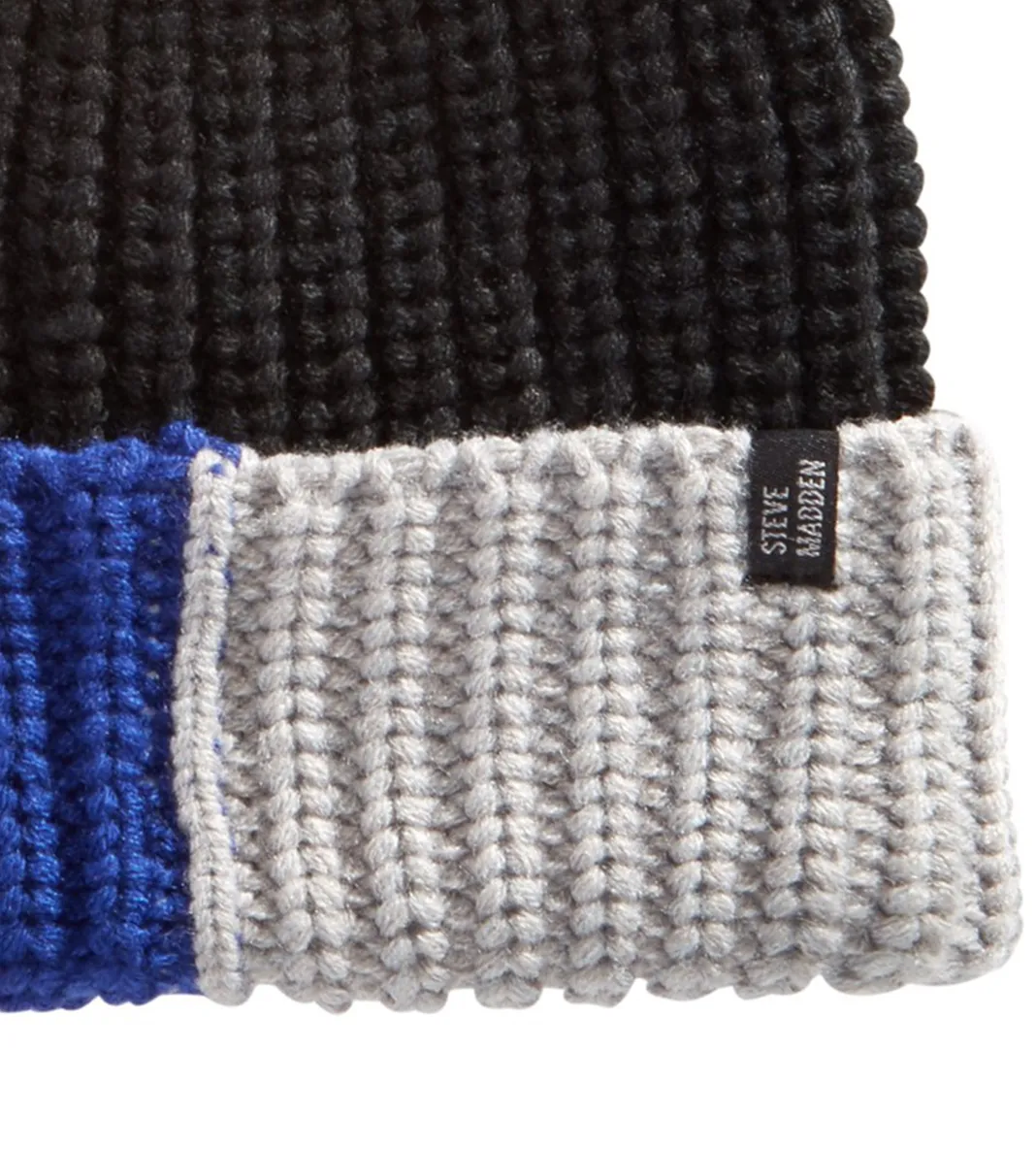 STEVE MADDEN Men's Colour block Knitted Beanie- Black Blue Grey