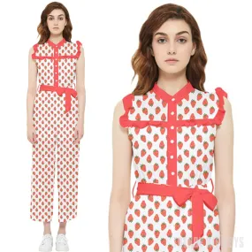 Strawberry Jumpsuit, 70s Style Jumpsuit, Red White Jumpsuit, Strawberry Print Jumpsuit